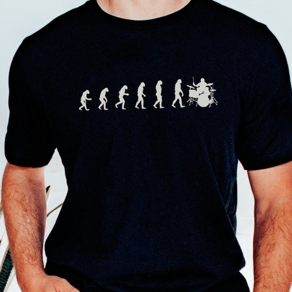 Drummer Evolution T-shirt Musique Humour Drums Funny Tee Dummers cadeaux pour batteurs musiciens cadeaux batteur chemises cadeaux pour lui cadeaux pour papa