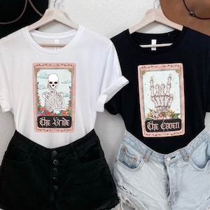 Skeleton Witchy Bachelorette Shirt, Halloween Bachelorette Party TShirt Witchy Bride Tarot Card The Coven Celestial Bach, Gothic Wedding Tee