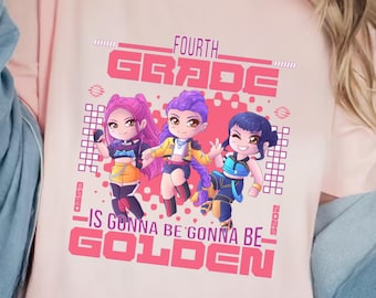 Fourth Grade is Gonna be Golden Kpop Back to School Chibi Shirt,Demon Rumi Zoey Mira First Day Sweater, K-Pop Teacher Gift, Hunter Kid Tee