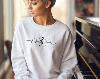 Music Note Heartbeat Sweatshirt, Musician Shirt, Gift for Musician,Orchestra Piano Teacher Instructor Gift,Piano Shirts,Music Lover Crewneck