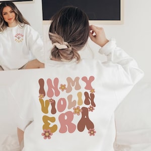 In My Violin Era Words on Back Sweatshirt, Gift for Violinist, Retro Violin player Sweater, Violin Lover music teacher instructor conductor