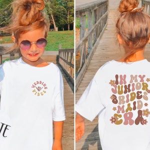 Junior Bridesmaid Custom Wedding Party Shirt, Words on Back Retro Personalized Matching Proposal Gift, Kids Toddler Youth Bridal Shower Tee