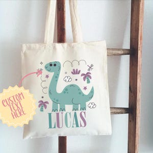 Sac fourre-tout personnalisé avec nom de dinosaure, sac cabas personnalisé pour garçons, cadeau prénom personnalisé pour elle, sac d'école pour enfants, bibliothèque scolaire en dinosaure, rat de bibliothèque
