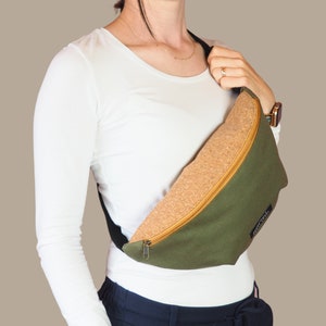 Bauchtasche | Bumbag | Fanny pack | Kork | Leinen | Canvas | Nachhaltig | Boho Style | Handgemacht | Olive