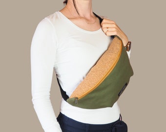 fanny pack | Bumbag | Fanny pack | cork | Linen | Canvas | Sustainable | bohemian style | Handmade | olive