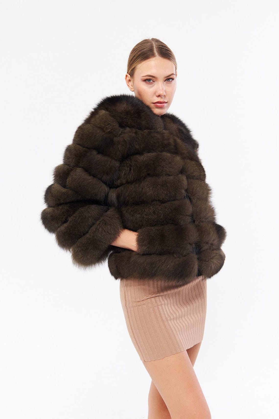 Luxury Real Fox Fur Coat Unique Gift for Elegant Women Grandeur Fox Fur Coat Genuine Fur of Excellent Quality %100 Fox BROWN image 2