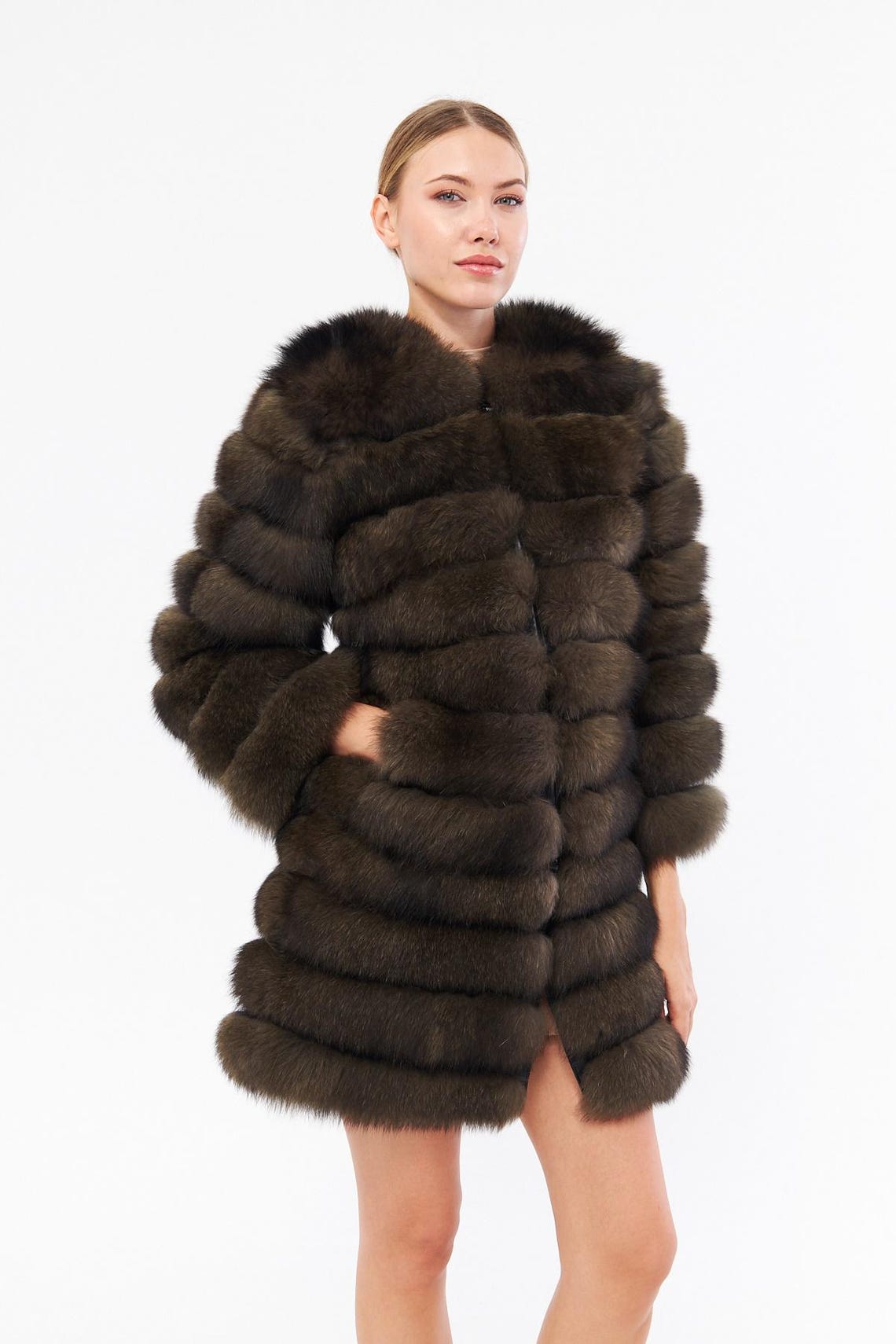 Luxury Real Fox Fur Coat Unique Gift for Elegant Women Grandeur Fox Fur Coat Genuine Fur of Excellent Quality %100 Fox BROWN image 1