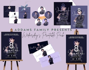 Wednesday Addams Birthday Suite, Wednesday Birthday Template, Addams Family, Happy Birthday, Birthday Invitation, Wednesday Digital Template
