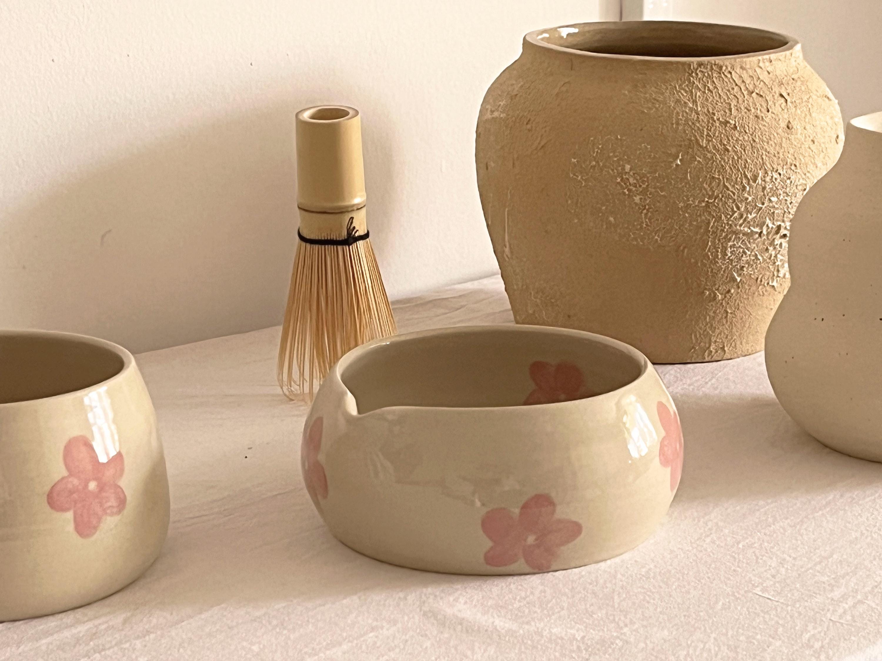 ピンクの花柄セラミック抹茶碗＆抹茶セット - Etsy 日本