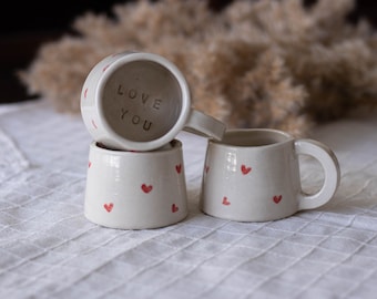 Love You Ceramic Espresso Cup, Coffee Cup, Espresso Cup Set, 3oz / 4oz Heart Cup, Handmade Pottery, Stoneware Mug, Mother's Day Gift