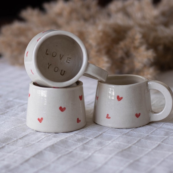 Love You Ceramic Espresso Cup, Coffee Cup, Espresso Cup Set, 3oz / 4oz Heart Cup, Handmade Pottery, Stoneware Mug, Mother's Day Gift