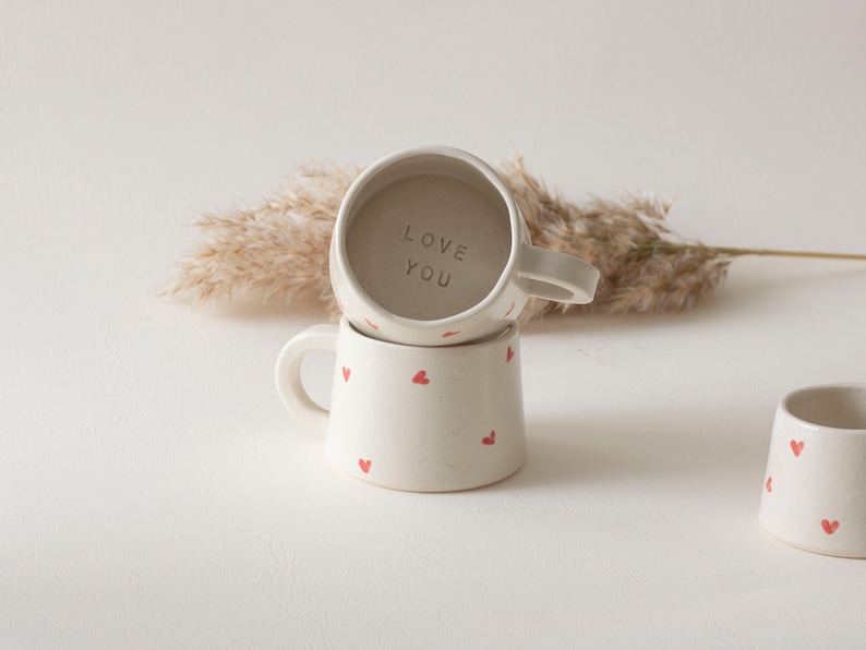 Handmade Ceramic Espresso Cup: 'Love You' Heart Mug, 3oz/4oz