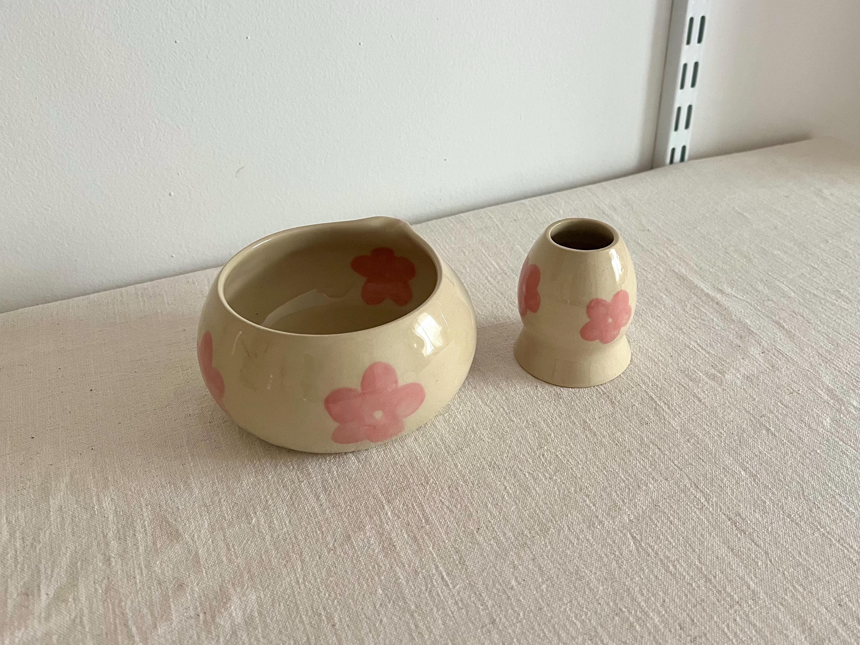花柄茶碗セット　I・E・I頒布抹茶茶碗セット ピンクの花柄セラミック抹茶碗＆抹茶セット - Etsy 日本