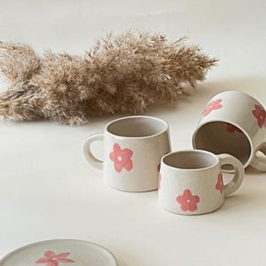 Pink Flower Ceramic Espresso Cup, 3oz / 4oz Coffee Cup, Floral Cup, Handmade Mug, Espresso Cups, Tea Cup, Ceramic Espresso Cup