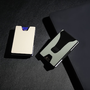 Cartera con tarjetero de cuero minimalista personalizada, billetera con clip para dinero, billetera para tarjetas de crédito