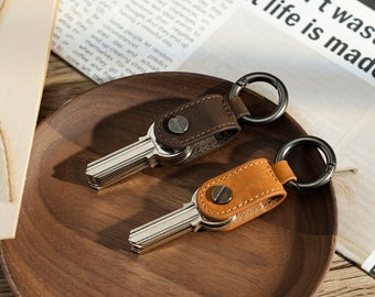 Minimalist Leather Key Organizer: Compact Crazy Horse Keychain