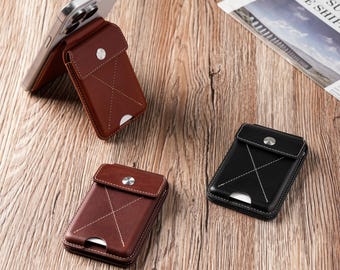 Genuine Leather MagSafe Wallet Stand, Slim Card Holder, iPhone Accessory