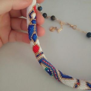 Eye of Ra Beaded Crochet Necklace – Egyptian Amulet Pendant – Handmade Talisman Jewelry – Boho Gift for Her-Handmade with seed beads