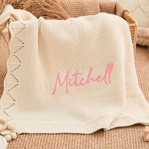 Manta de algodón para bebé: manta tejida para recién nacido, manta bordada rosa para bebé, manta para niña, manta de regalo para bebé, regalo de cumpleaños, regalo para niña.