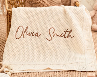 Knit Newborn Blanket -  Cottom Baby Blanket, Soft Cotton Blanket, Embroidered Newborn Blanket, Hospital Coming Home Blanket, Baby Girl Gift