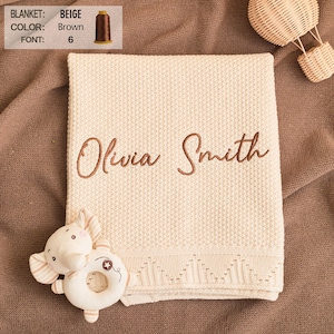 Cottom Baby Blanket - Knitted Baby Name Blanket, Embroidered Newborn Blanket, Welcome Baby Blanket Keepsake, Baby Name Blanket,Newborn Gifts