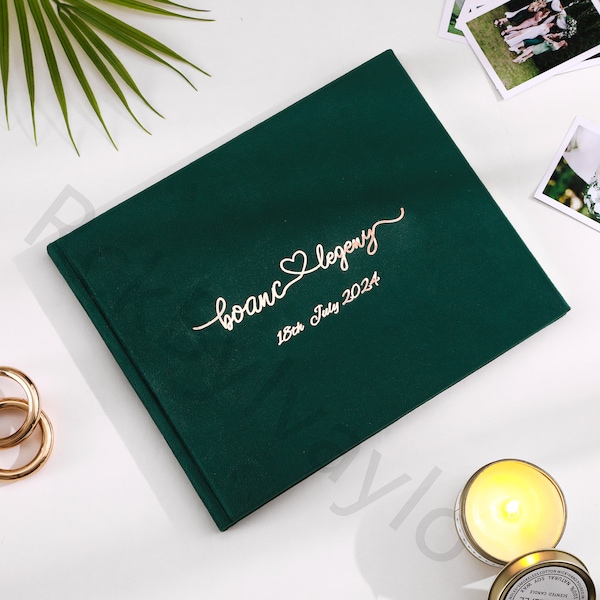 Livre d'or vert Premium Instant Photo Booth - Couverture rigide en velours durable - Capturez des moments précieux lors de mariages et d'événements spéciaux