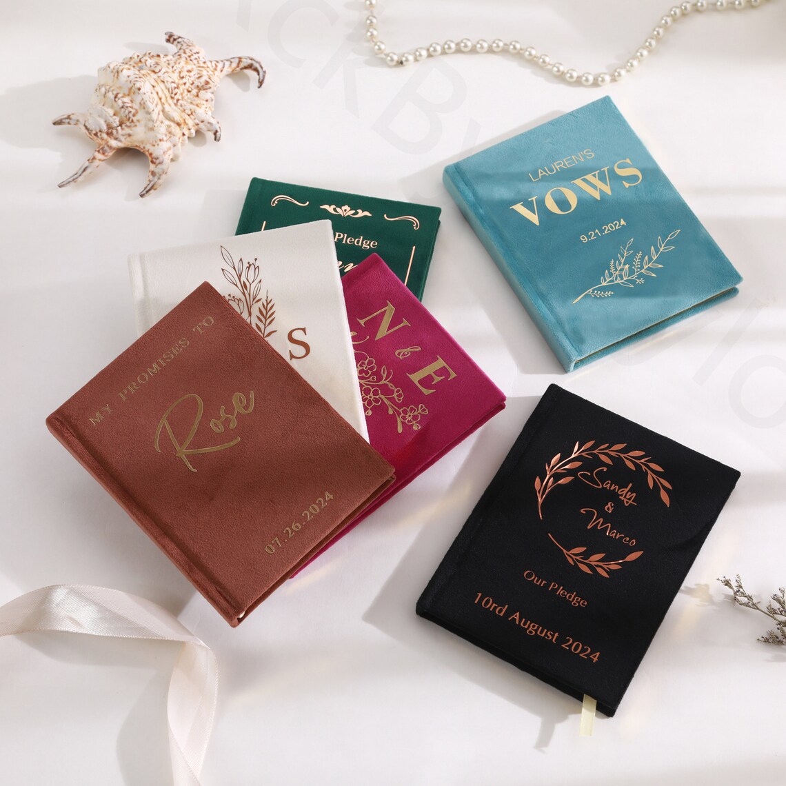 Velvet Vow Book Set / Wedding Vows / Real Gold