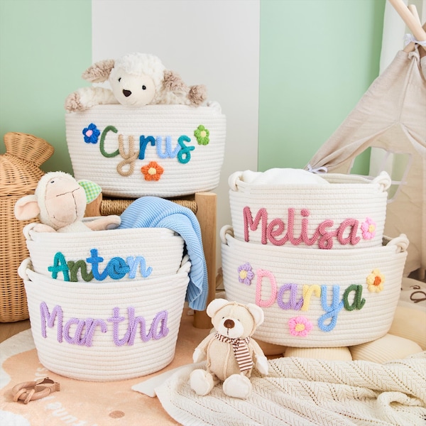Personalized Crochet Toy Basket: Custom Name Nursery Organizer