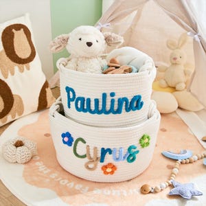 Personalised Baby Gift Basket -Coloured Rope Handmade Crochet Names, Laundry Storage Basket, Toy Basket, Baby Name Gift, Nursery Gift