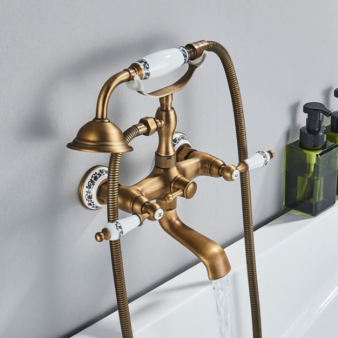 Vintage Style Brass Bathtub Shower Faucet Set Dual Knobs - Etsy