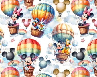 Mickey In Balloons Seamless File, Balloons Seamless Pattern, Magic Kingdom Seamless, Mickey Tumbler Wrap, Mickey Sublimation