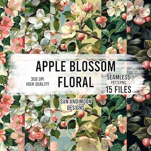 Apfelblüte Florales nahtloses Muster – Rosa Frühlingsblume digitaler Hintergrund – druckbares Design für Stoff- und Papierarbeiten