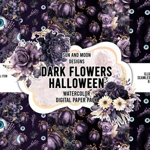 Halloween Flowers Seamless File, Dark Flowers Halloween, Halloween Seamless File, Halloween Digital Paper, Floral Seamless File