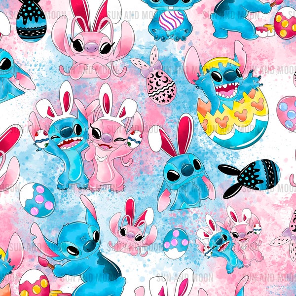 Stitch Rabbit's Ears Easter Pattern, Easter Stitch Seamless Pattern, Stitch Easter Digital Paper, Stitch Cartoon Seamless Pattern