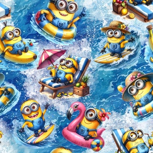 Zomer Minions naadloos patroon, Minions zomer digitaal papier, cartoon naadloos patroon, minions sublimatiebestand.