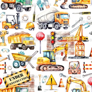Construction Digital Paper, Construction Seamless Pattern, Construction Tumbler Wrap, Truck Seamless Pattern, Constructional Pattern