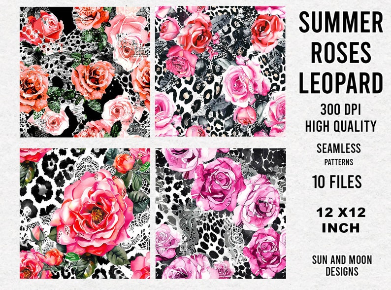 Summer Roses and Leopard Pattern, Floral Seamless File, Floral Leopard ...