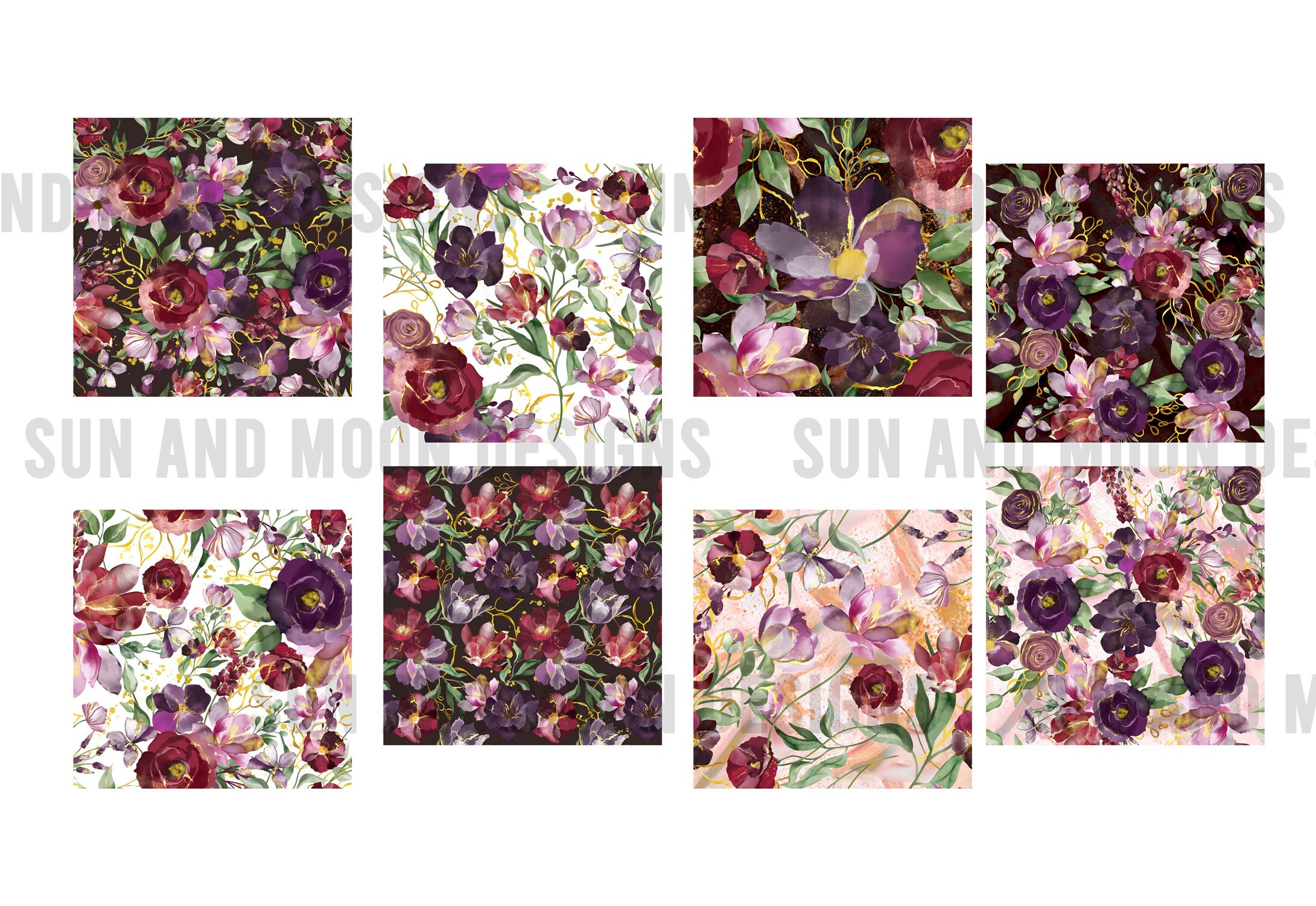 Alcohol Ink Flowers Seamless File, Red and Purple Ink Flower Pattern ...