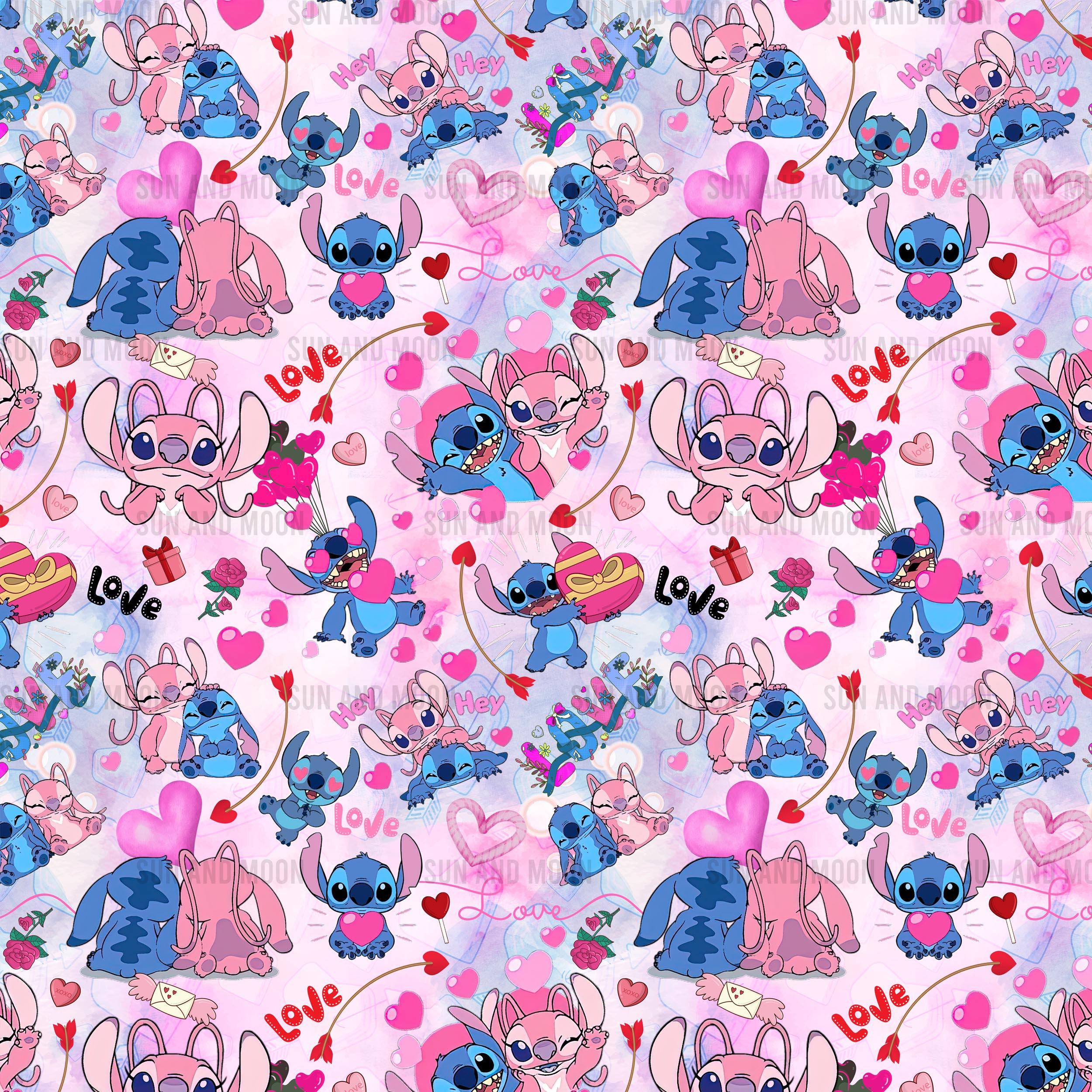 Stitch Valentines Day, Valentines Day Seamless Pattern, V Day Digital ...