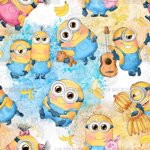 Patrón sin costuras de Minions, papel digital de Minions, patrón sin costuras de dibujos animados, archivo de sublimación de Minions.