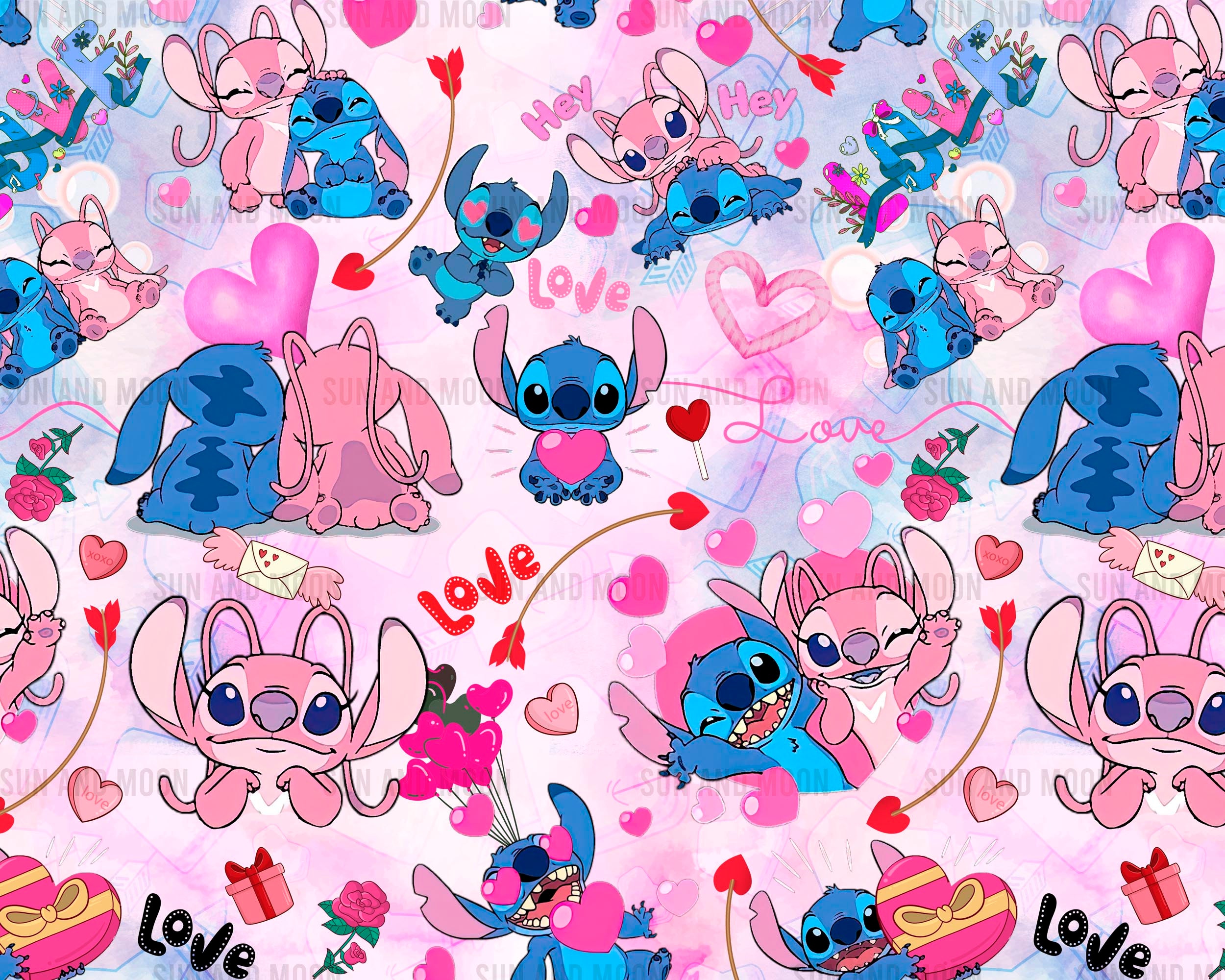 Stitch Valentines Day, Valentines Day Seamless Pattern, V Day Digital ...