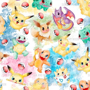 Patrón sin costuras de Pokemon, patrón sin costuras de Pokeball, archivo sin costuras de dibujos animados, papel digital de Pokemon, patrón sin costuras de monstruo lindo