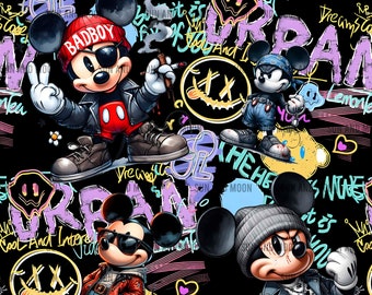 Fichier sans couture Mickey Badboy, modèle sans couture Mickey urbain, modèle sans couture graffiti, Magic Kingdom sans couture, modèle sans couture souris,