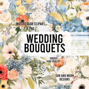 Watercolor Floral Clipart, Wedding Watercolor Floral Clipart, Watercolor Wedding Floral Bouque Clipart, Wedding Bouquet Bundle.