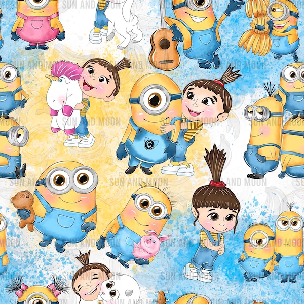 Minions digitaal papier, Minions naadloos patroon, cartoon naadloos patroon, minions sublimatiebestand.