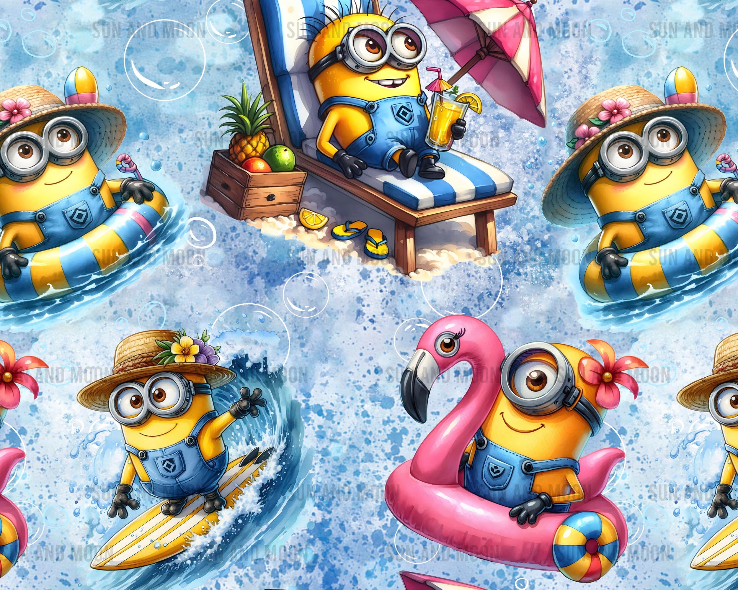 Minions Summer Digital Paper Summer Minions Seamless Pattern Cartoon Minions Summer Digital Paper Summer Minions Seamless Pattern Cartoon