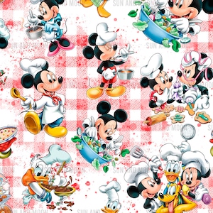 Amigos en la cocina, lindo patrón sin costuras, archivo sin costuras de Mickey, patrón sin costuras de dibujos animados, Magic Kingdom sin costuras, sublimación de Mickey