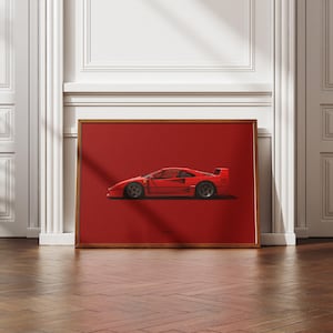Ferrari F40 Premium Poster | Supercars Wall Art | Car Illustration Print | Landscape | 30x40cm/50x70cm | Matte Finish