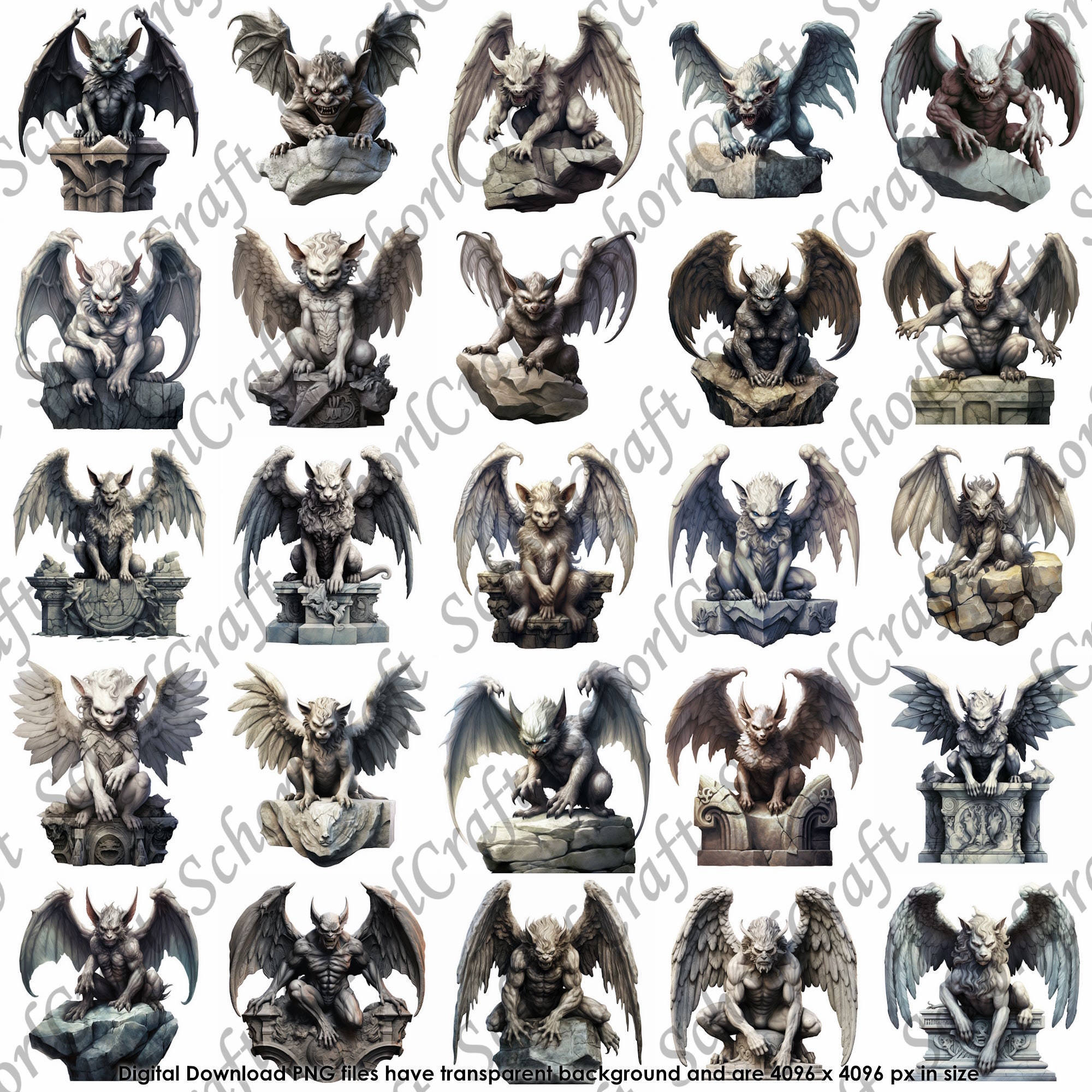 Gothic Fantasy Gargoyle Digital Clipart Bundle Download Transparent ...
