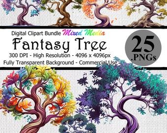Fantasy Tree Digital Clipart Instant Download Bundle Transparent Background High Resolution Mystical Magical Plant Enchanted Forest PNG